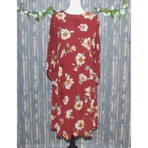 Stevie Hender Floral Dress Size L Midi Half Bell Sleeve Zip Back Boho Sheath